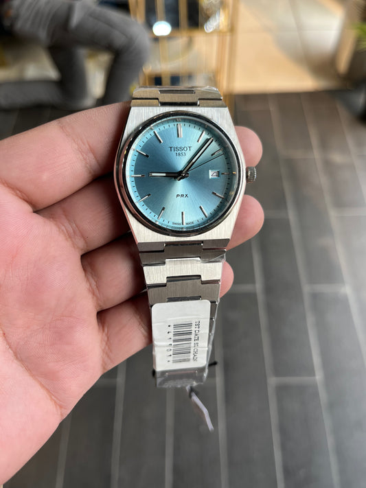 Tissot Prx | Quartz | Silver Chain | Sky Blue Texture Dial